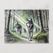 Wolf Pack Moving Through Green Forest Briefkaart (Voorkant)
