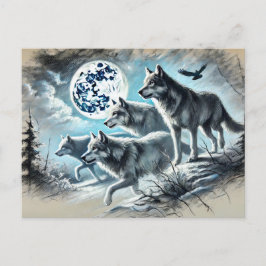 Wolf Pack Running in Moonlight Briefkaart