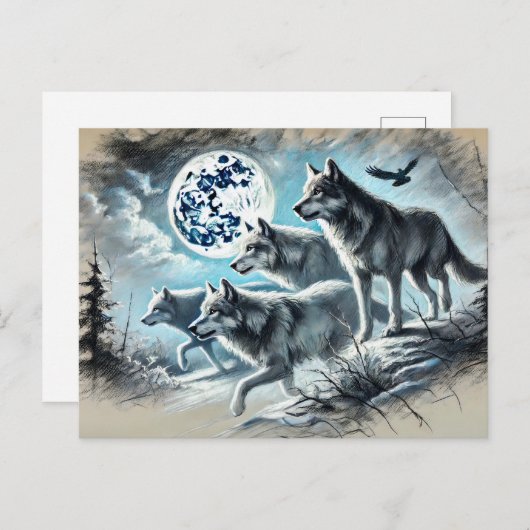 Wolf Pack Running in Moonlight Briefkaart (Voorkant / Achterkant)