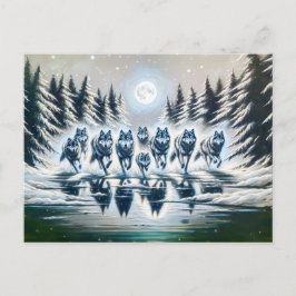 Wolf Pack Running Through a Winter Lake Briefkaart