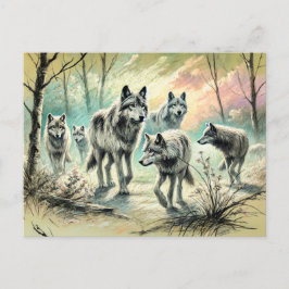 Wolf Pack Running Through Forest Briefkaart