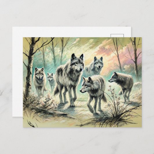 Wolf Pack Running Through Forest Briefkaart (Voorkant / Achterkant)