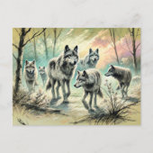 Wolf Pack Running Through Forest Briefkaart (Voorkant)