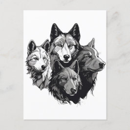 Wolf Pack Tribal Graphic Black en White Wolven Briefkaart