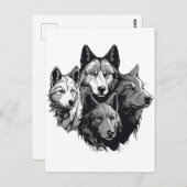 Wolf Pack Tribal Graphic Black en White Wolven Briefkaart (Voorkant / Achterkant)
