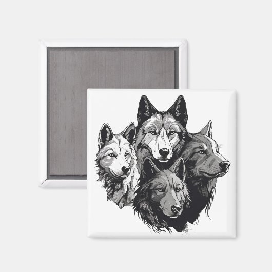 Wolf Pack Tribal Graphic Black en White Wolven Magneet (Voorkant / Achterkant)