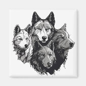Wolf Pack Tribal Graphic Black en White Wolven Magneet (Voorkant)