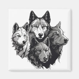 Wolf Pack Tribal Graphic Black en White Wolven Magneet