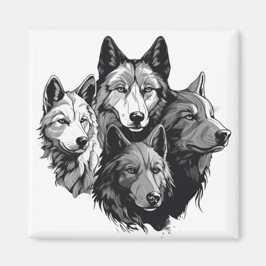 Wolf Pack Tribal Graphic Black en White Wolven Magneet (Voorkant)