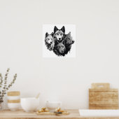 Wolf Pack Tribal Graphic Black en White Wolven Poster (Keuken)