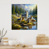 Wolf Pack Wolven Stream Natuur Wildlife Poster (Keuken)