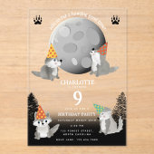 Wolf Pack Woodland Moon Howling Birthday Party Acryl Uitnodigingen (Voorkant)