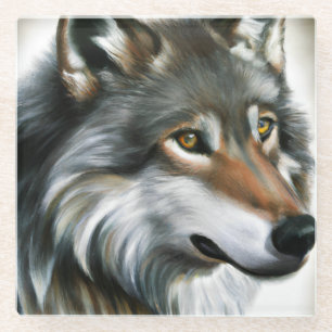 Wolf Painting Glazen Onderzetter