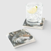 Wolf Painting Stenen Onderzetter (Zijkant)