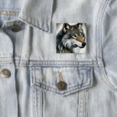 Wolf Painting Vierkante Button 5,1 Cm (In situ)