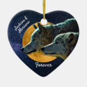 Wolf Pair en Full Moon Ceramic Ornament (Voorkant)