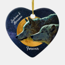 Wolf Pair en Full Moon Ceramic Ornament