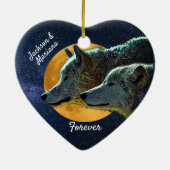 Wolf Pair en Full Moon Ceramic Ornament (Achterkant)