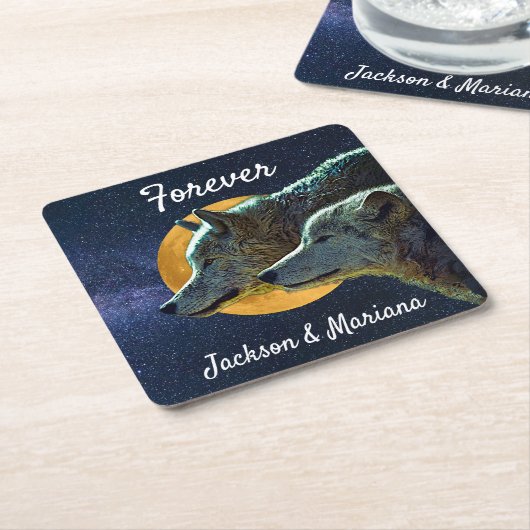 Wolf Pair en Full Moon Kartonnen Onderzetters (Schuin)