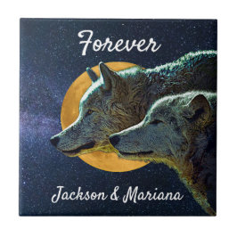 Wolf Pair en Full Moon Tegeltje