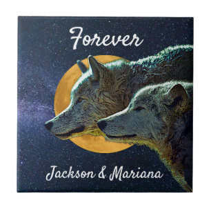 Wolf Pair en Full Moon Tegeltje