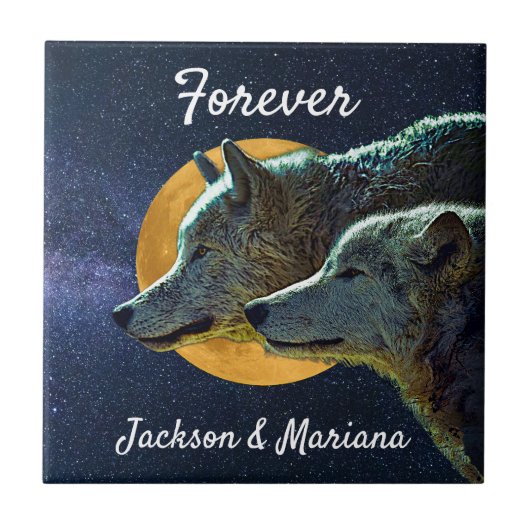 Wolf Pair en Full Moon Tegeltje (Voorkant)