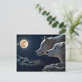 Wolf Pair Moon Night Gothic Fantasy Briefkaart (Staand voorkant)