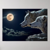 Wolf Pair Moon Night Gothic Fantasy Poster (Voorkant)