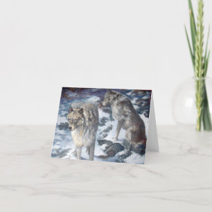 Wolf Pair Winter Scene met landschap gevouwen Notitiekaartje