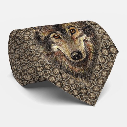 Wolf Pattern Bruin Zwart Grijs Kleur Stropdas (Opgerold)