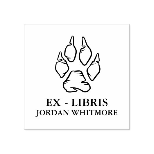 Wolf Paw Print Ex Libris Aangepaste Naam Rubberstempel (Afrduk)