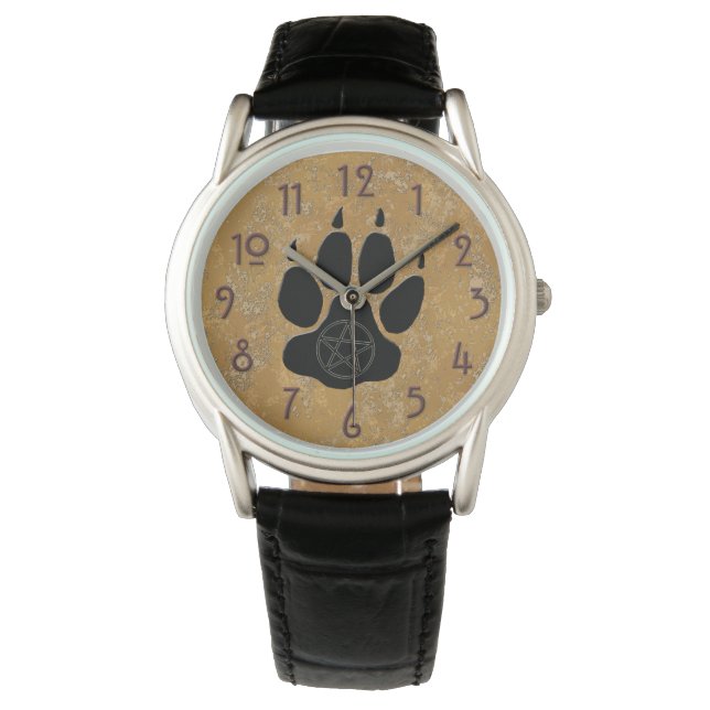 Wolf Paw Print met Pentacle Watch Horloge (Voorkant)