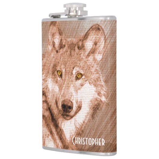 Wolf Pencil Schetch Afbeelding personaliseren Heupfles (Links)