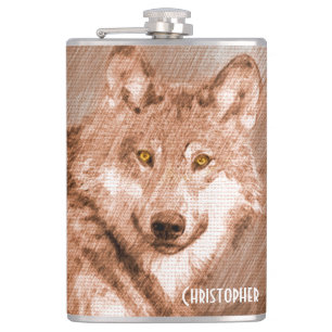 Wolf Pencil Schetch Afbeelding personaliseren Heupfles