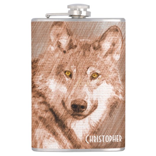 Wolf Pencil Schetch Afbeelding personaliseren Heupfles (Voorkant)