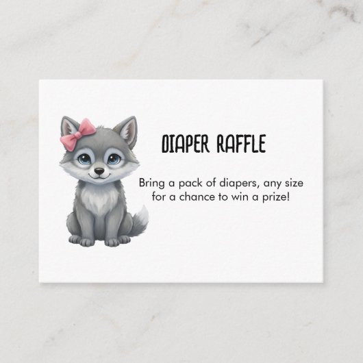 Wolf Pink Diaper Raffle Baby Shower Informatiekaartje (Voorkant)