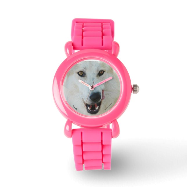 Wolf Pink Glitter Horloge (Voorkant)