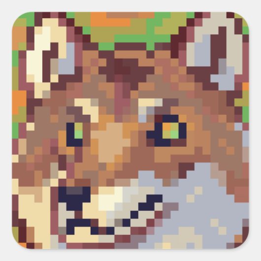 Wolf, Pixelart Pixel Art Vierkante Sticker (Voorkant)