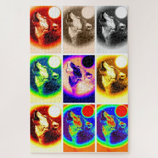 Wolf Pop Art Freedom Blue Night Fullmoon Legpuzzel (Verticaal)