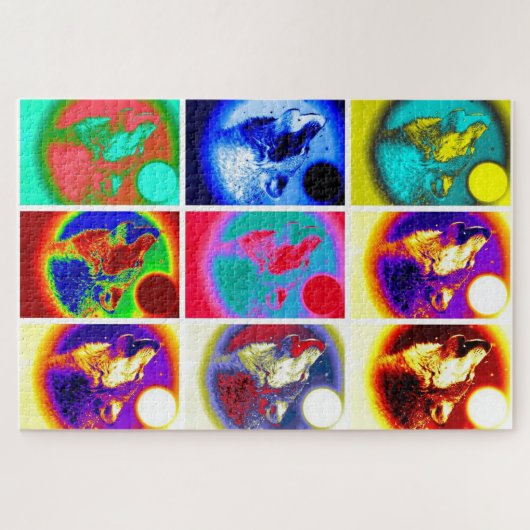 Wolf Pop Art Freedom Blue Night Fullmoon Legpuzzel (Horizontaal)