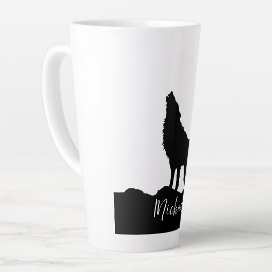 Wolf Pop Art Jouw naam Custom Zwart Wit Latte Mok (Linkerhoek)