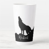 Wolf Pop Art Jouw naam Custom Zwart Wit Latte Mok (Voorkant)