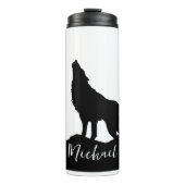 Wolf Pop Art Jouw naam Custom Zwart Wit Thermosbeker (Voorkant)