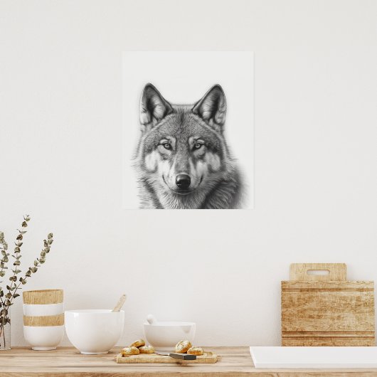 Wolf Portrait Black white Poster (Keuken)