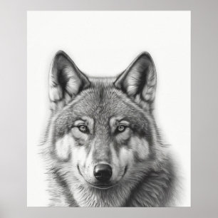 Wolf Portrait Black white Poster