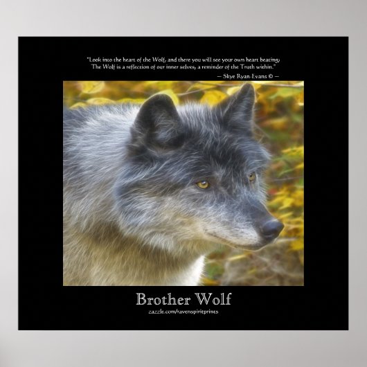 Wolf Portrait en Wolf Poem Wildlife Art Poster (Voorkant)