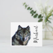 Wolf Portrait Jouw naam Custom Handschrift Briefkaart (Staand voorkant)