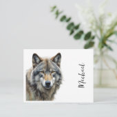 Wolf Portrait Jouw naam Custom Handschrift Briefkaart (Staand voorkant)