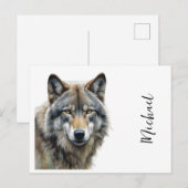 Wolf Portrait Jouw naam Custom Handschrift Briefkaart (Voorkant / Achterkant)