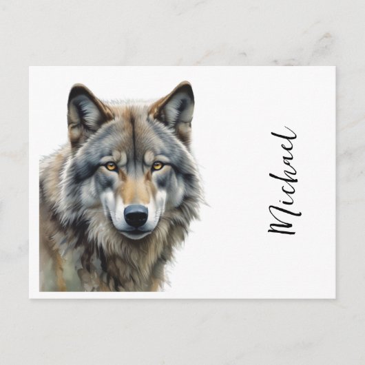 Wolf Portrait Jouw naam Custom Handschrift Briefkaart (Voorkant)